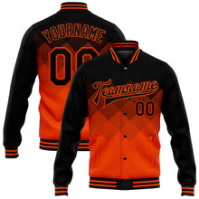 Load image into Gallery viewer, Custom Orange Black 3D Pattern Design Bomber Full-Snap Varsity Letterman Jacket
