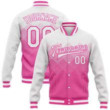 Load image into Gallery viewer, Custom Pink White 3D Pattern Design Bomber Full-Snap Varsity Letterman Jacket
