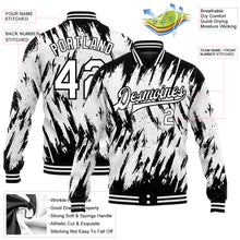 Load image into Gallery viewer, Custom White Black 3D Pattern Design Bomber Full-Snap Varsity Letterman Jacket
