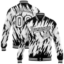 Load image into Gallery viewer, Custom White Black 3D Pattern Design Bomber Full-Snap Varsity Letterman Jacket
