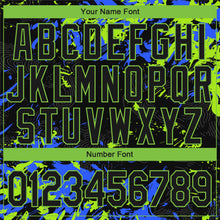 Load image into Gallery viewer, Custom Black Neon Green-Royal 3D Pattern Design Bomber Full-Snap Varsity Letterman Jacket
