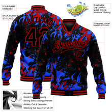 Load image into Gallery viewer, Custom Black Red-Royal 3D Pattern Design Bomber Full-Snap Varsity Letterman Jacket

