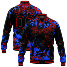 Load image into Gallery viewer, Custom Black Red-Royal 3D Pattern Design Bomber Full-Snap Varsity Letterman Jacket
