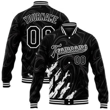 Load image into Gallery viewer, Custom Black White 3D Pattern Design Bomber Full-Snap Varsity Letterman Jacket
