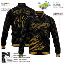 Load image into Gallery viewer, Custom Black Old Gold Beast Claws 3D Pattern Design Bomber Full-Snap Varsity Letterman Jacket
