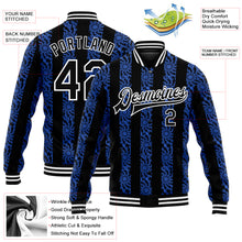 Load image into Gallery viewer, Custom Royal Black-White 3D Pattern Design Bomber Full-Snap Varsity Letterman Jacket
