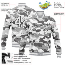 Load image into Gallery viewer, Custom Camo White-Steel Gray Snow Camouflage 3D Bomber Full-Snap Varsity Letterman Salute To Service Jacket
