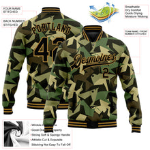 Load image into Gallery viewer, Custom Camo Black-Old Gold Geometric Camouflage 3D Bomber Full-Snap Varsity Letterman Salute To Service Jacket
