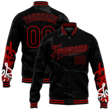 Load image into Gallery viewer, Custom Graffiti Pattern Black-Red Dark Abstract Urban Street Art 3D Bomber Full-Snap Varsity Letterman Jacket
