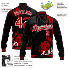 Load image into Gallery viewer, Custom Graffiti Pattern Red-Black Dark Abstract Urban Street Art 3D Bomber Full-Snap Varsity Letterman Jacket
