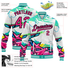 Load image into Gallery viewer, Custom Graffiti Pattern Pink-Black Abstract Splashes 3D Bomber Full-Snap Varsity Letterman Jacket
