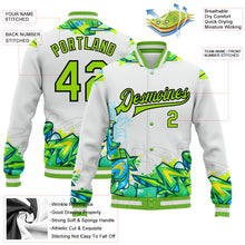 Load image into Gallery viewer, Custom Graffiti Pattern Neon Green-Black Trendy Abstract Urban Street Art 3D Bomber Full-Snap Varsity Letterman Jacket
