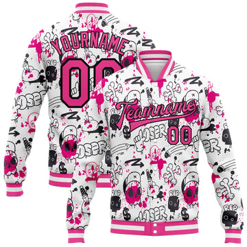 Custom Graffiti Pattern Pink-Black Abstract Grunge Art 3D Bomber Full-Snap Varsity Letterman Jacket