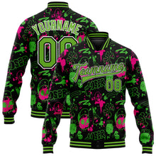 Load image into Gallery viewer, Custom Graffiti Pattern Neon Green-Black Abstract Grunge Art 3D Bomber Full-Snap Varsity Letterman Jacket
