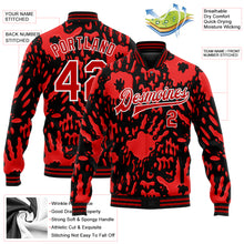 Load image into Gallery viewer, Custom Graffiti Pattern Red-White Hand Painted Blood Handprint 3D Bomber Full-Snap Varsity Letterman Jacket
