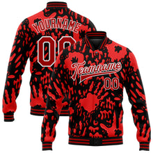 Load image into Gallery viewer, Custom Graffiti Pattern Red-White Hand Painted Blood Handprint 3D Bomber Full-Snap Varsity Letterman Jacket
