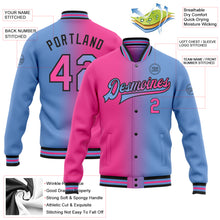 Load image into Gallery viewer, Custom Light Blue Pink-Black Bomber Full-Snap Varsity Letterman Gradient Fashion Jacket
