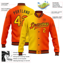 Load image into Gallery viewer, Custom Orange Yellow-Black Bomber Full-Snap Varsity Letterman Gradient Fashion Jacket
