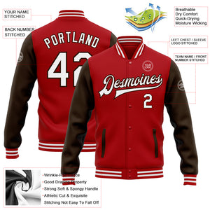 Custom Red White-Brown Bomber Full-Snap Varsity Letterman Two Tone Jacket