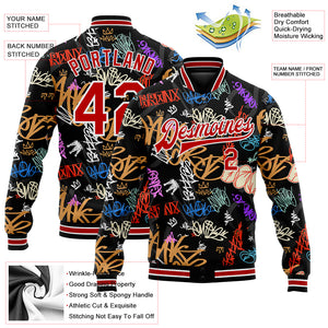 Custom Graffiti Pattern Red-White Hiphop Urban Street Art 3D Bomber Full-Snap Varsity Letterman Jacket