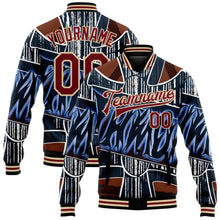 Load image into Gallery viewer, Custom Graffiti Pattern Crimson-City Cream Chrome Heart 3D Bomber Full-Snap Varsity Letterman Jacket
