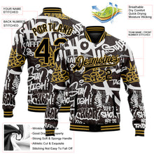 Load image into Gallery viewer, Custom Graffiti Pattern Black-Old Gold Grunge Urban Street And Old School Art 3D Bomber Full-Snap Varsity Letterman Jacket
