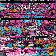 Load image into Gallery viewer, Custom Graffiti Pattern Black Pink Grunge Urban Street Art 3D Bomber Full-Snap Varsity Letterman Jacket
