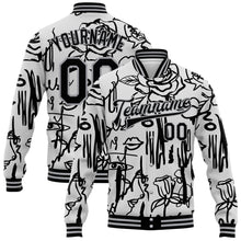 Load image into Gallery viewer, Custom Graffiti Pattern Black-Gray Grunge Art With Female Faces Lips 3D Bomber Full-Snap Varsity Letterman Jacket
