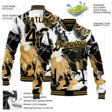 Load image into Gallery viewer, Custom Graffiti Pattern Black-Old Gold Grunge Art 3D Bomber Full-Snap Varsity Letterman Jacket
