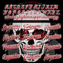 Load image into Gallery viewer, Custom Black Red-White Skull With Roses 3D Bomber Full-Snap Varsity Letterman Jacket
