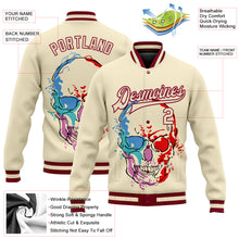 Load image into Gallery viewer, Custom Cream Maroon Skull Fashion 3D Bomber Full-Snap Varsity Letterman Jacket
