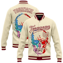 Load image into Gallery viewer, Custom Cream Maroon Skull Fashion 3D Bomber Full-Snap Varsity Letterman Jacket
