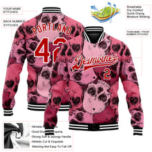 Load image into Gallery viewer, Custom Pink Red-White Skull With Heart Shaped Eyes 3D Bomber Full-Snap Varsity Letterman Jacket
