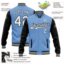 Load image into Gallery viewer, Custom Light Blue White-Black Bomber Full-Snap Varsity Letterman Two Tone Jacket
