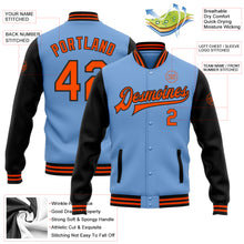 Load image into Gallery viewer, Custom Light Blue Orange-Black Bomber Full-Snap Varsity Letterman Two Tone Jacket
