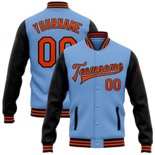 Load image into Gallery viewer, Custom Light Blue Orange-Black Bomber Full-Snap Varsity Letterman Two Tone Jacket
