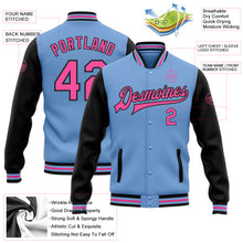 Load image into Gallery viewer, Custom Light Blue Pink-Black Bomber Full-Snap Varsity Letterman Two Tone Jacket
