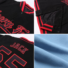 Load image into Gallery viewer, Custom Light Blue Red-Navy Bomber Full-Snap Varsity Letterman Two Tone Jacket
