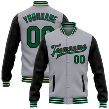 Load image into Gallery viewer, Custom Gray Kelly Green-Black Bomber Full-Snap Varsity Letterman Two Tone Jacket
