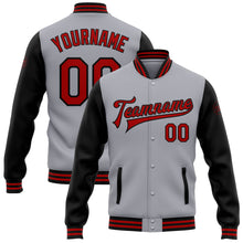 Load image into Gallery viewer, Custom Gray Red-Black Bomber Full-Snap Varsity Letterman Two Tone Jacket
