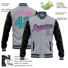 Load image into Gallery viewer, Custom Gray Aqua Black-Pink Bomber Full-Snap Varsity Letterman Two Tone Jacket
