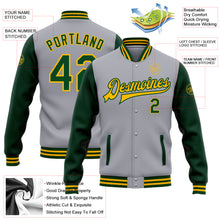 Load image into Gallery viewer, Custom Gray Green-Gold Bomber Full-Snap Varsity Letterman Two Tone Jacket
