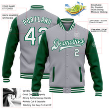 Load image into Gallery viewer, Custom Gray White-Kelly Green Bomber Full-Snap Varsity Letterman Two Tone Jacket

