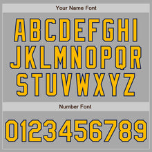 Load image into Gallery viewer, Custom Gray Gold-Navy Bomber Full-Snap Varsity Letterman Two Tone Jacket
