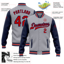 Load image into Gallery viewer, Custom Gray Red-Navy Bomber Full-Snap Varsity Letterman Two Tone Jacket
