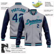 Load image into Gallery viewer, Custom Gray Navy-Teal Bomber Full-Snap Varsity Letterman Two Tone Jacket
