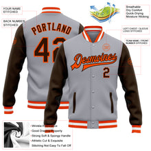 Load image into Gallery viewer, Custom Gray Brown-Orange Bomber Full-Snap Varsity Letterman Two Tone Jacket
