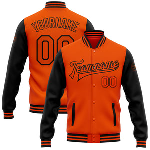 Custom Orange Black Bomber Full-Snap Varsity Letterman Two Tone Jacket