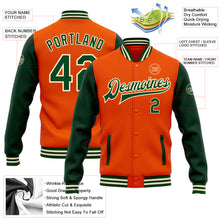 Load image into Gallery viewer, Custom Orange Green-Cream Bomber Full-Snap Varsity Letterman Two Tone Jacket
