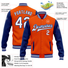 Load image into Gallery viewer, Custom Orange White-Royal Bomber Full-Snap Varsity Letterman Two Tone Jacket
